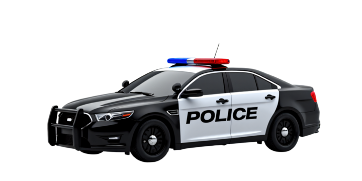 Police patrol car with roof siren isolated on an empty plain background