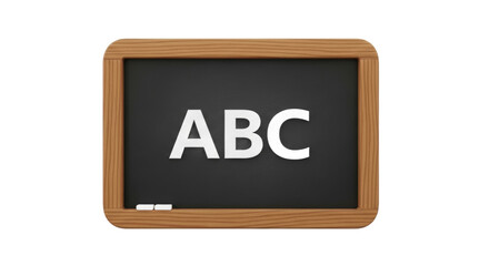 A close-up view of a small chalkboard displaying the letters ABC, with a piece of chalk.