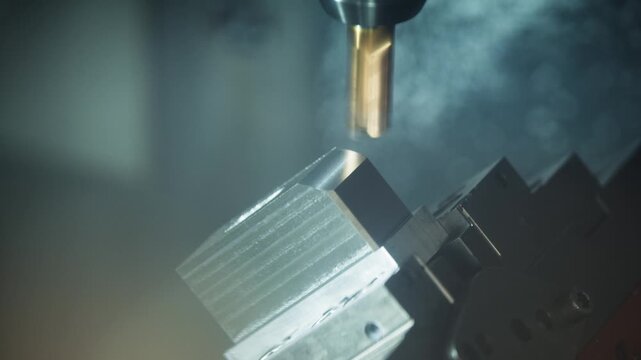 A stainless steel blank is automatically machined with a 45&deg; degree in a cnc milling machine chamber