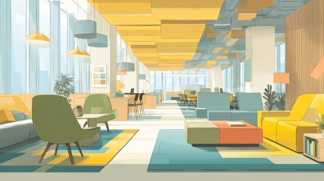 Modern lounge with flexible seating and an office buzz in the air
