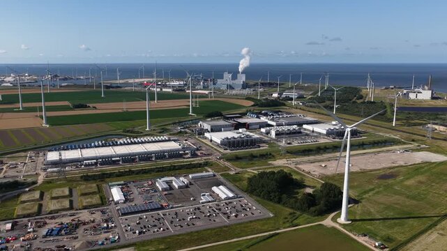 Aerial view of a new hyperscale data center in Eemshaven, Groningen, The Netherlands, built to meet rising demand for AI and cloud services.