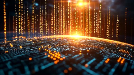 Abstract digital world animation background with binary code and network connection - Powered by Adobe