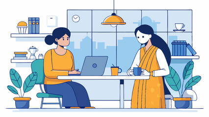 Fototapeta premium Minimal line art of Indian customer receiving information at service desk.
