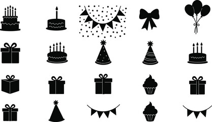 birthday celebration, happy birthday vector, birthday party icons, 