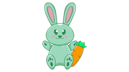 Cute Easter Bunny Vector Illustration – Kawaii Rabbit with Eggs and Spring Flowers