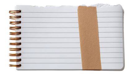 Spiral bound notebook page with bookmark isolated on transparent background