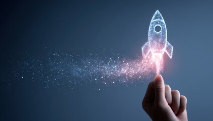 A hand launches a sparkling rocket into the night sky symbolizing innovation, ambition, and the exciting possibilities of future endeavors.
