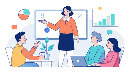 Business team brainstorming in modern conference room, analyzing growth charts and discussing creative ideas. 