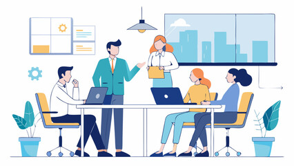 Group of financial experts studying market growth and decline in upscale office interior. Business professionals examining investment charts and economic performance trends.

