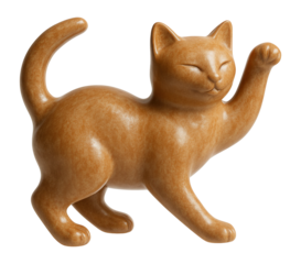 Clay figurine of a cat in a playful pose, perfect for a cozy spot on a kitchen window sill.