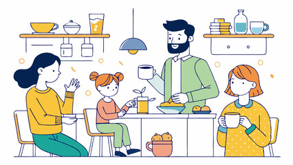 Happy diverse family eating together at home. 