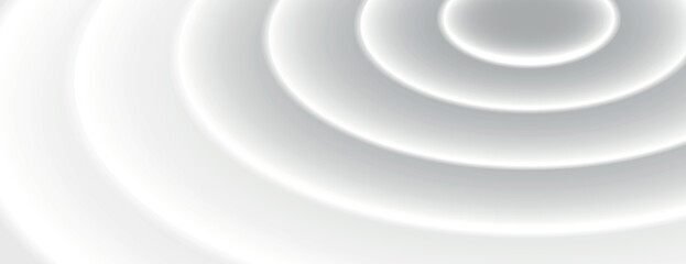 Fototapeta premium White background with a smooth, circular ripple texture. The background is minimalist and features a soft white gradient effect. Circular pattern background. Gray background vector.