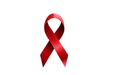 Red ribbon on transparent background symbolizing aids awareness and support