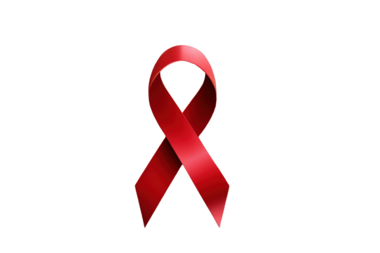 Red ribbon on transparent background symbolizing aids awareness and support