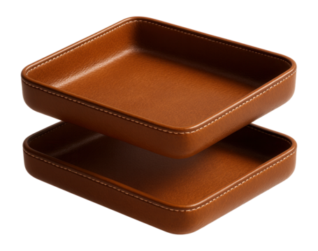 Leather open trays with stitched edges, perfect for keeping keys and wallets in an entryway.