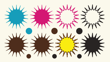 Fototapeta premium Eight abstract starburst shapes and circles in various colors