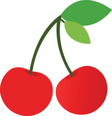 Pair of Cherries with Stem Isolated on White Background