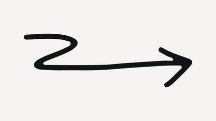 Curved black arrow in minimalist hand-drawn style on white, element vector