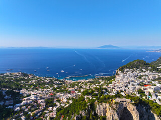 Capri. Amalfi coast. Italy. Drone view. View from above. Buildings and landmarks of Capri. Drone...