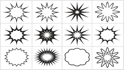 Obraz premium Twelve black and white graphic burst shapes and speech bubbles