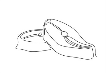 Continuous one line drawing of piece of fish salmon. Piece of salmon cut across. Hand drawn one line vector. Editable stroke	