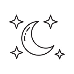 Obraz premium Night sky icon with crescent moon and stars representing sleep dreams nighttime and a peaceful evening scene for relaxation or weather forecast