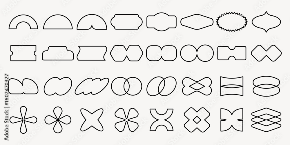 Poster collection of geometric shapes. geometric patterns include circles, ovals, and stars. geometric desi