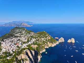 Capri. Amalfi coast. Italy. Drone view. View from above. Buildings and landmarks of Capri. Drone...