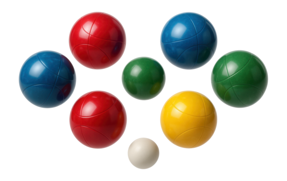 Bocce ball set with colorful resin balls and a small target ball for park play