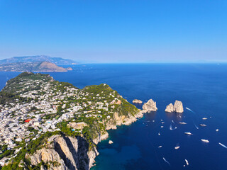 Capri. Amalfi coast. Italy. Drone view. View from above. Buildings and landmarks of Capri. Drone...
