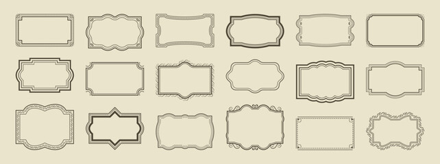 Simple line vintage frames set. Collection of horizontal blank retro border templates. Greeting, wedding, holiday. menu victorian textbox