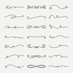 Vector set. Elegant swirls and decorative lines, perfect for invitations. Curved lines and swirls add a touch of elegance. Ideal for decorative and elegant designs. Hand drawn ornament vector set.