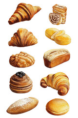 Fototapeta premium Assorted Fresh Croissants and Baked Goods Displayed on Transparent Background