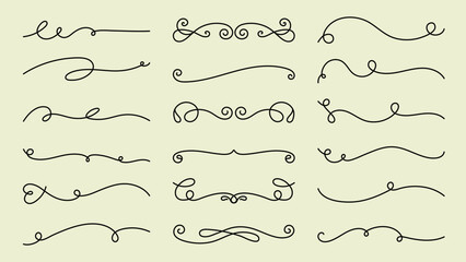 Decorative Vector set. Elegant decorative lines, swirls, and flourishes. Swirls and lines for design. Flourishes and decorative elements for creative projects. Hand drawn ornament vector set.