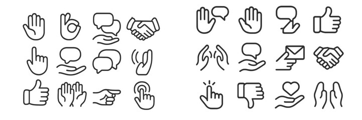 Obraz premium Variety of hand gestures and communication symbols seen in a minimalistic design