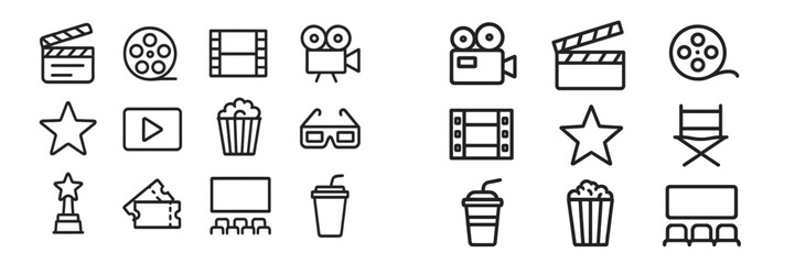 Icons representing various aspects of filmmaking and cinema, displayed in a grid format for digital media use