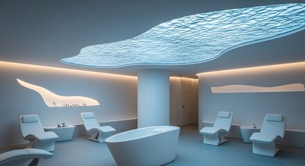 CGI rendering of a habitable blue exoplanet featuring luminous rings set against a vast and distant spiral galaxy.