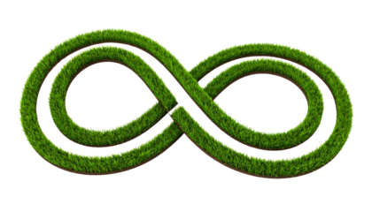 Infinity Symbol Formed from Lush Green Grass and Winding Path isolated on solid white background in Png
