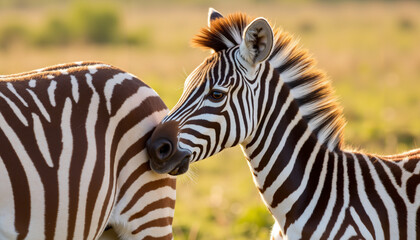 Fototapeta premium Zebra interacting with another zebra in a natural habitat 