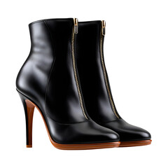 High heel boots in black leather with zip detail, ultra-realistic product shot