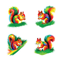 Obraz premium set of eurasian red squirrel from multicolored paints vector