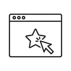 Favorite website rating icon with a star and cursor in a browser window for bookmarking and giving customer feedback for online service