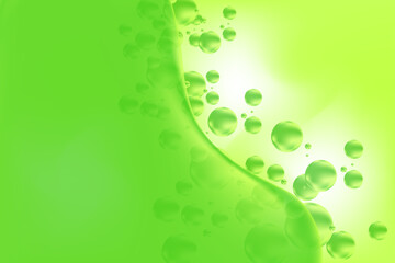 Abstract fresh green liquid blob, flowing clear bubble fizz background with copy space. Fluid organic form, natural eco drink or beauty serum, water texture for product presentation