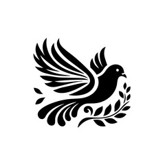 Obraz premium Stylized Black Dove with Olive Branch.