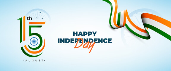Happy Indian Independence Day Celebration Horizontal Banner Design Template, Happy Independence Day Banner Illustration