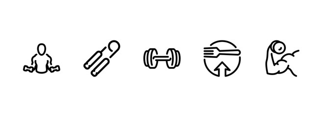 Fitness and Strength Training Line Icons for Health Apps