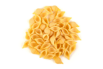 Conchiglie Pasta, Large Shell Pasta, isolated on white background.