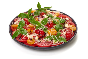 Tomato Caprese Salad with Basil, isolated on white background