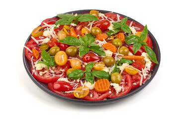 Tomato Caprese Salad with Basil, isolated on white background