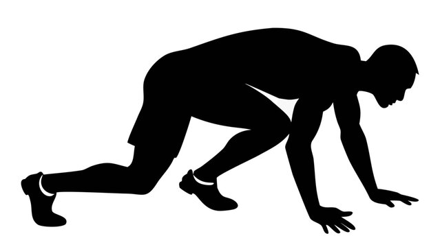 Silhouette of a Runner: A dynamic silhouette captures the intense focus and power of a runner poised at the starting line, ready to explode into action.